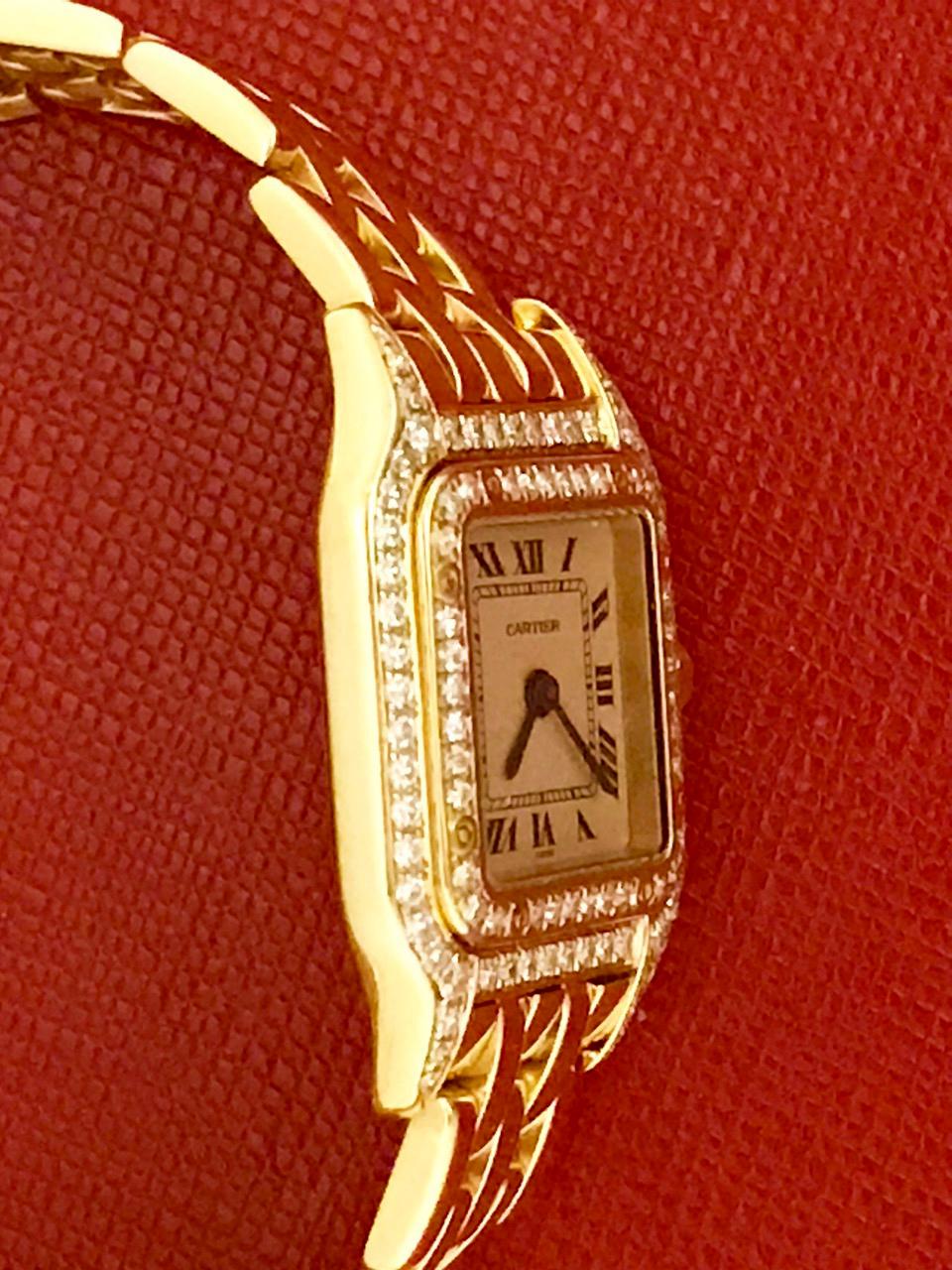 Cartier Ladies Yellow Gold Diamond Panther Quartz Wristwatch In Excellent Condition In Dallas, TX