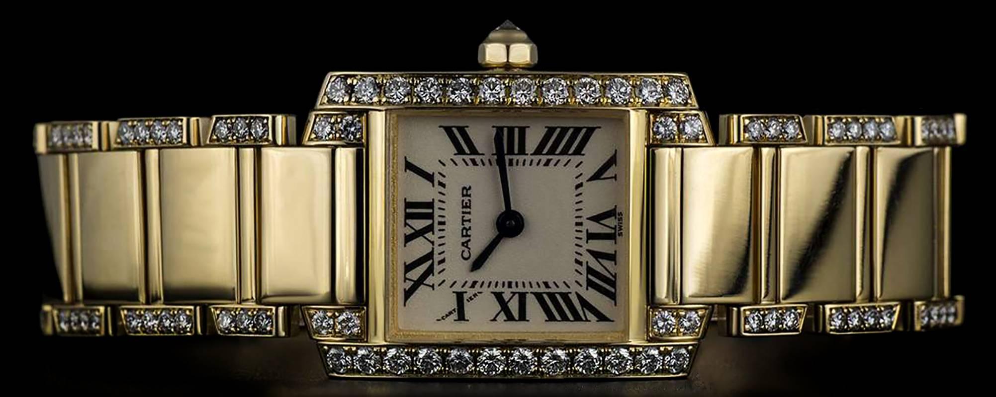 Women's Cartier Ladies Yellow Gold Diamond Tank Francaise� Roman Dial Quartz Wristwatch