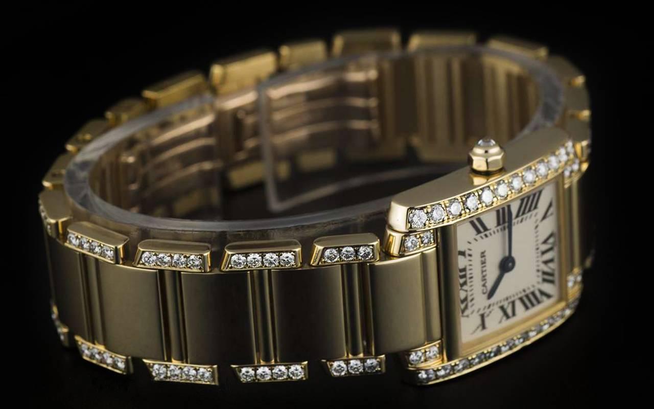 Cartier Ladies Yellow Gold Diamond Tank Francaise Roman Dial Quartz Wristwatch 1