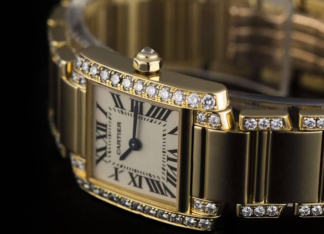 Cartier Ladies Yellow Gold Diamond Tank Francaise Roman Dial Quartz Wristwatch 2
