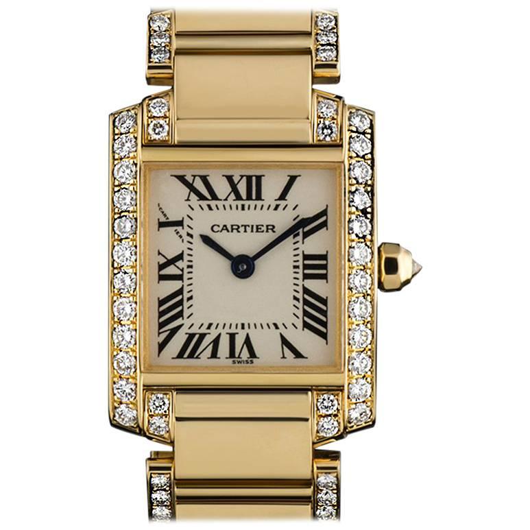 Cartier Ladies Yellow Gold Diamond Tank Francaise Roman Dial Quartz Wristwatch