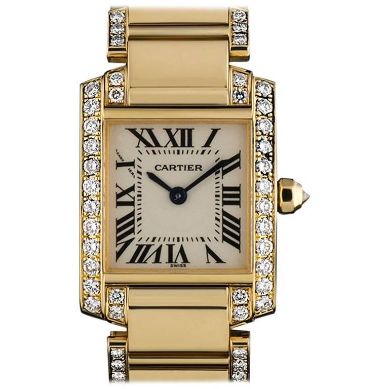 Cartier Ladies Yellow Gold Diamond Tank Francaise Roman Dial Quartz