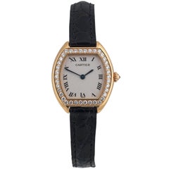 Cartier Ladies yellow Gold Diamond Tonneau Tortue Manual Wristwatch, c 1980