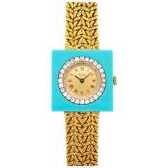 Cartier Ladies Yellow Gold Diamond Turquoise Manual Wind Wristwatch, circa 1970s