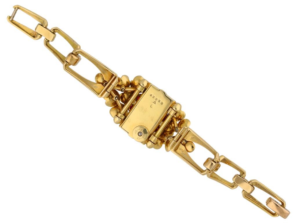 Women's or Men's Cartier Ladies Yellow Gold Ruby Set Wristwatch