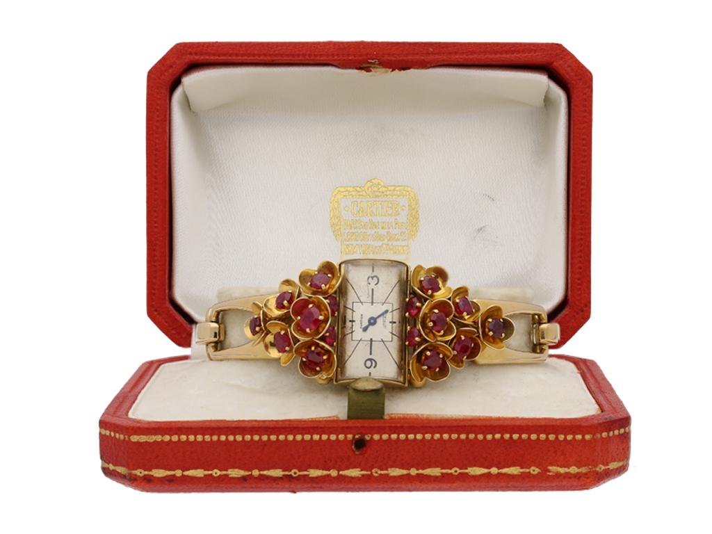 Cartier Ladies Yellow Gold Ruby Set Wristwatch 3