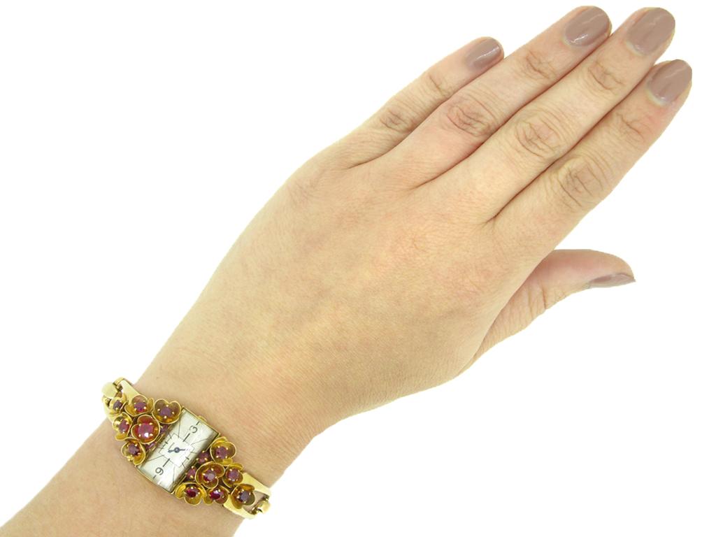 Cartier Ladies Yellow Gold Ruby Set Wristwatch at 1stDibs