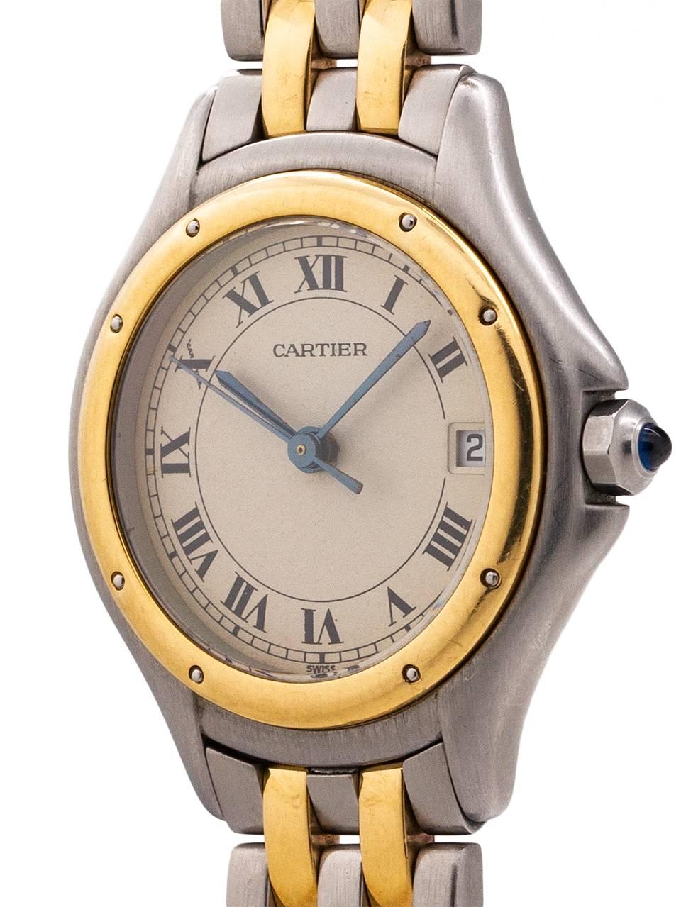 Cartier Ladies yellow gold Stainless Steel Cougar quartz wristwatch, circa 1980s In Excellent Condition For Sale In West Hollywood, CA