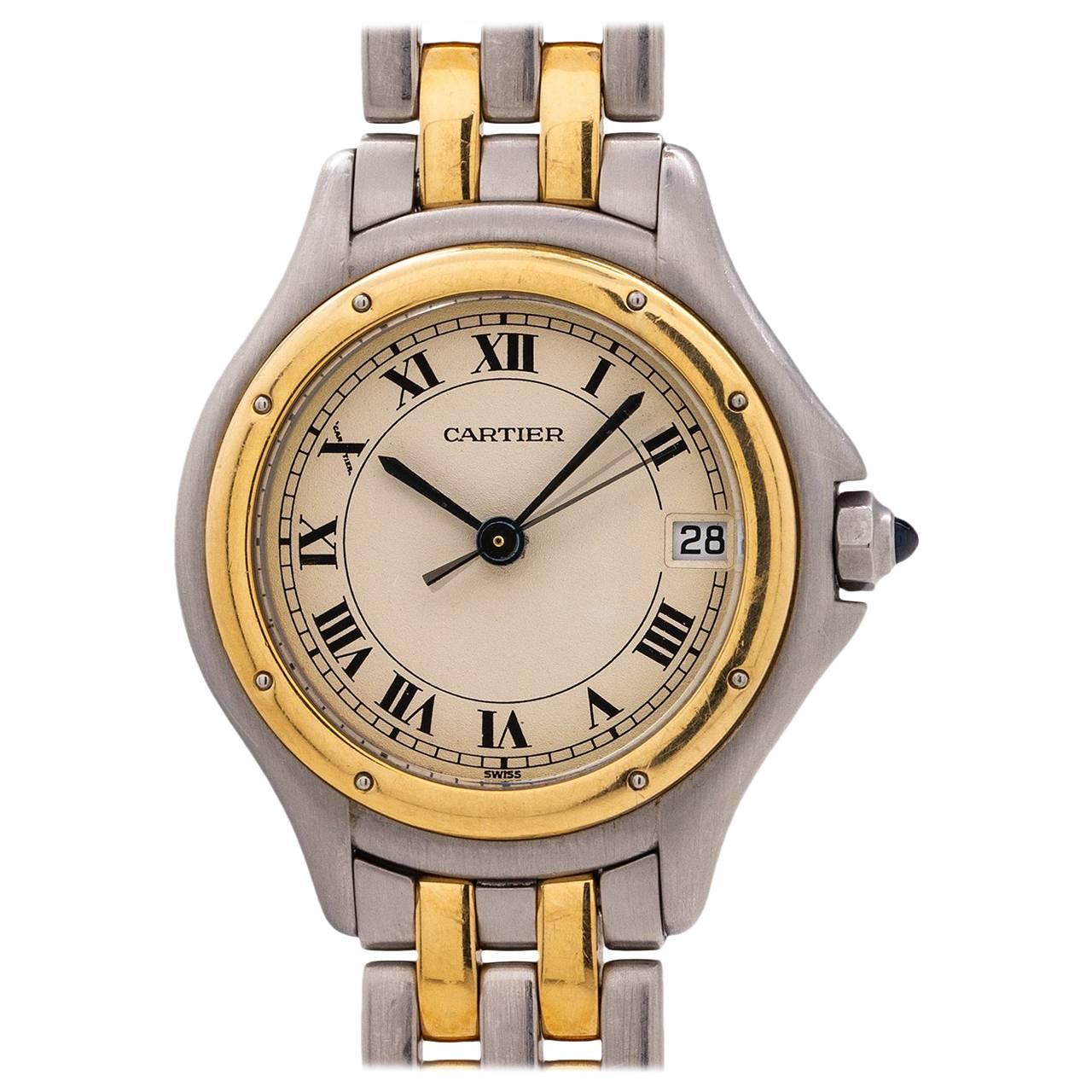 Cartier Ladies yellow gold Stainless Steel Cougar quartz wristwatch, circa 1980s For Sale