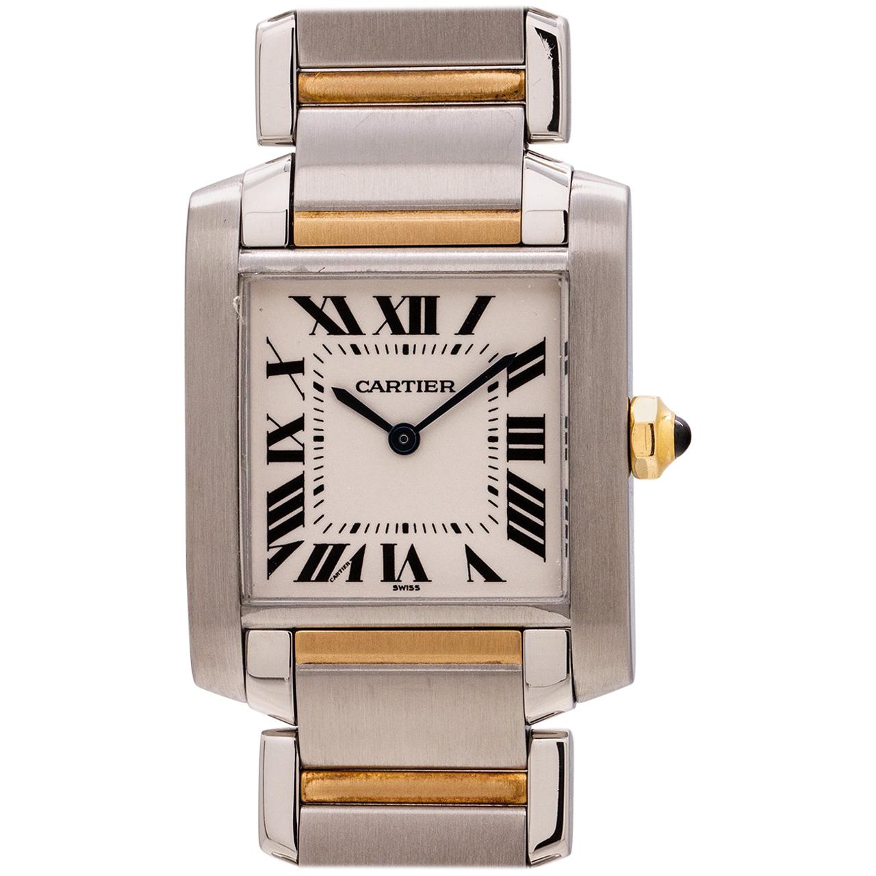Cartier Ladies Yellow Gold Stainless Steel Tank Francaise Wristwatch, c2000