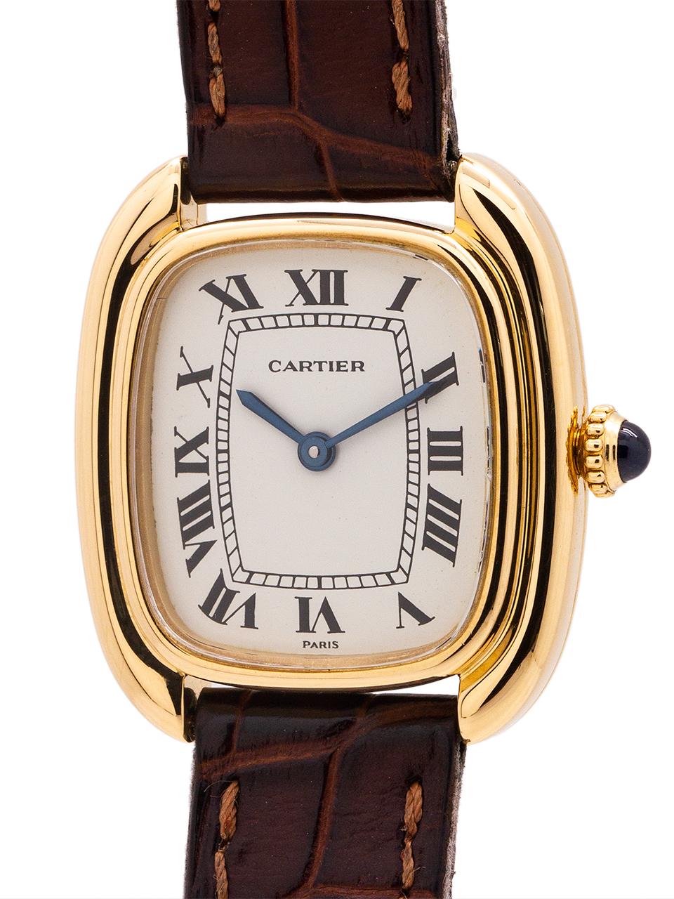 Cartier Ladies 18 Karat Yellow Gold Gondole circa 1970s with Deployant In Excellent Condition For Sale In West Hollywood, CA