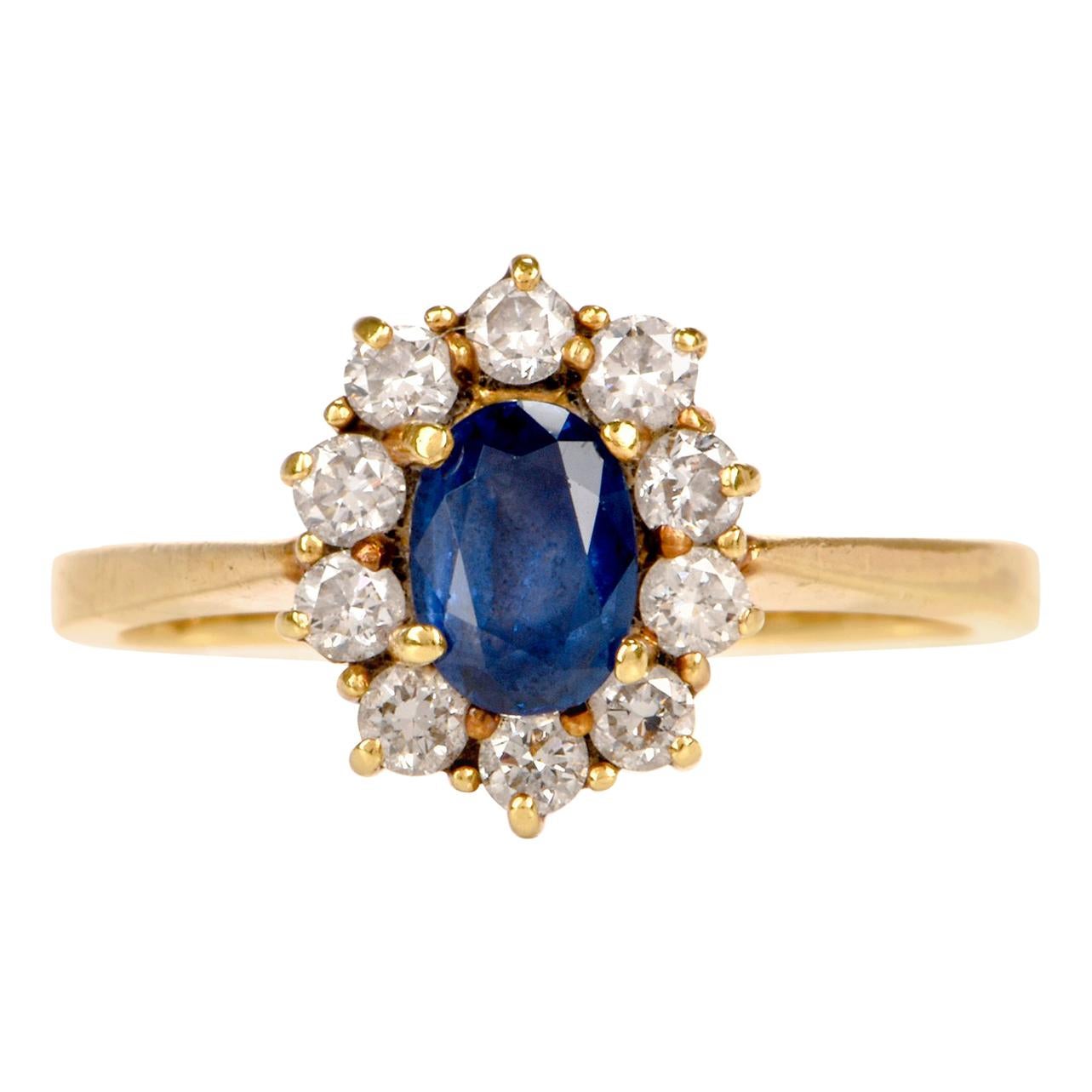 1980’s Cartier Lady Diana Sapphire Diamond 18 Karat Gold Ring