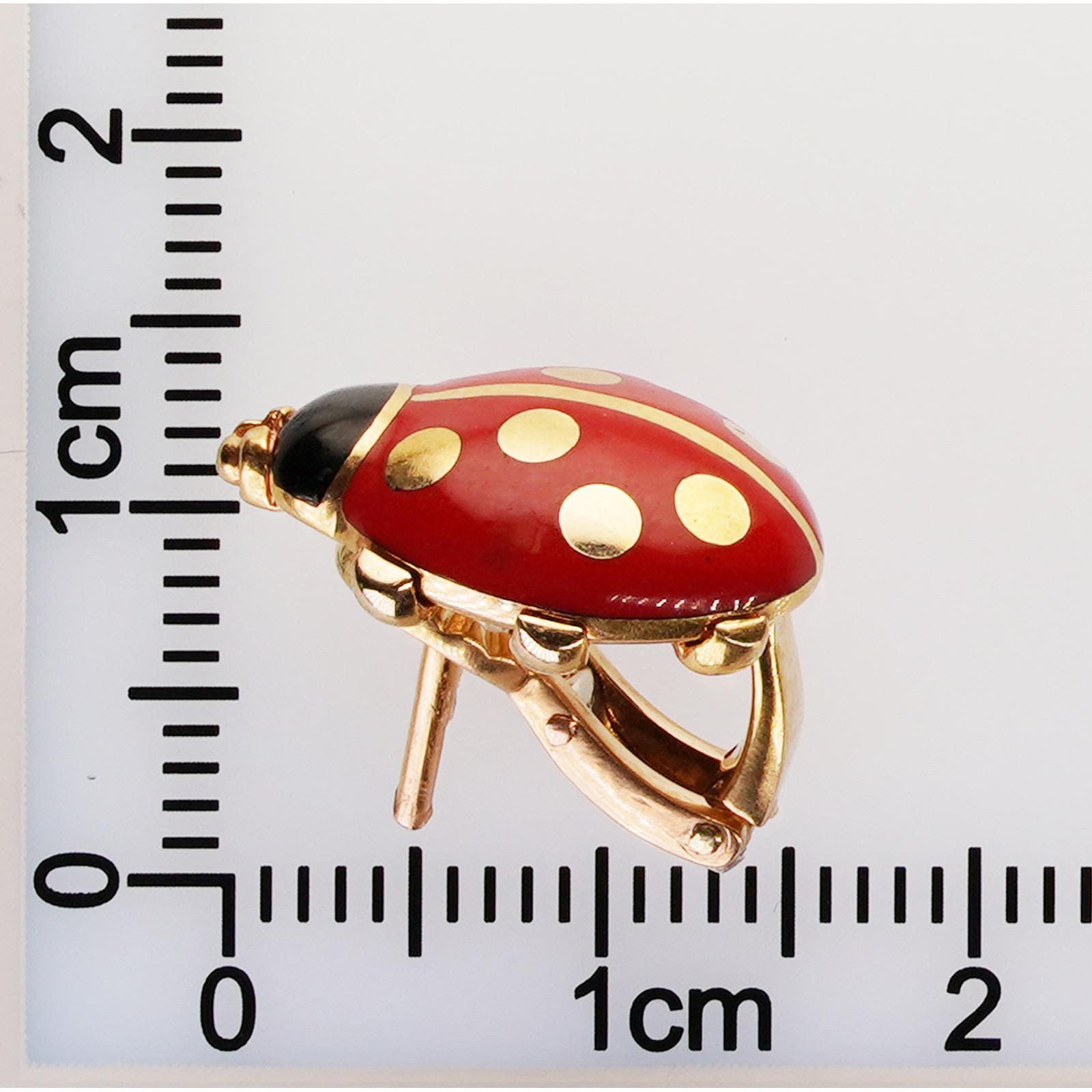 CARTIER Ladybug Red Black Enamel 18k Yellow Gold Earrings 1