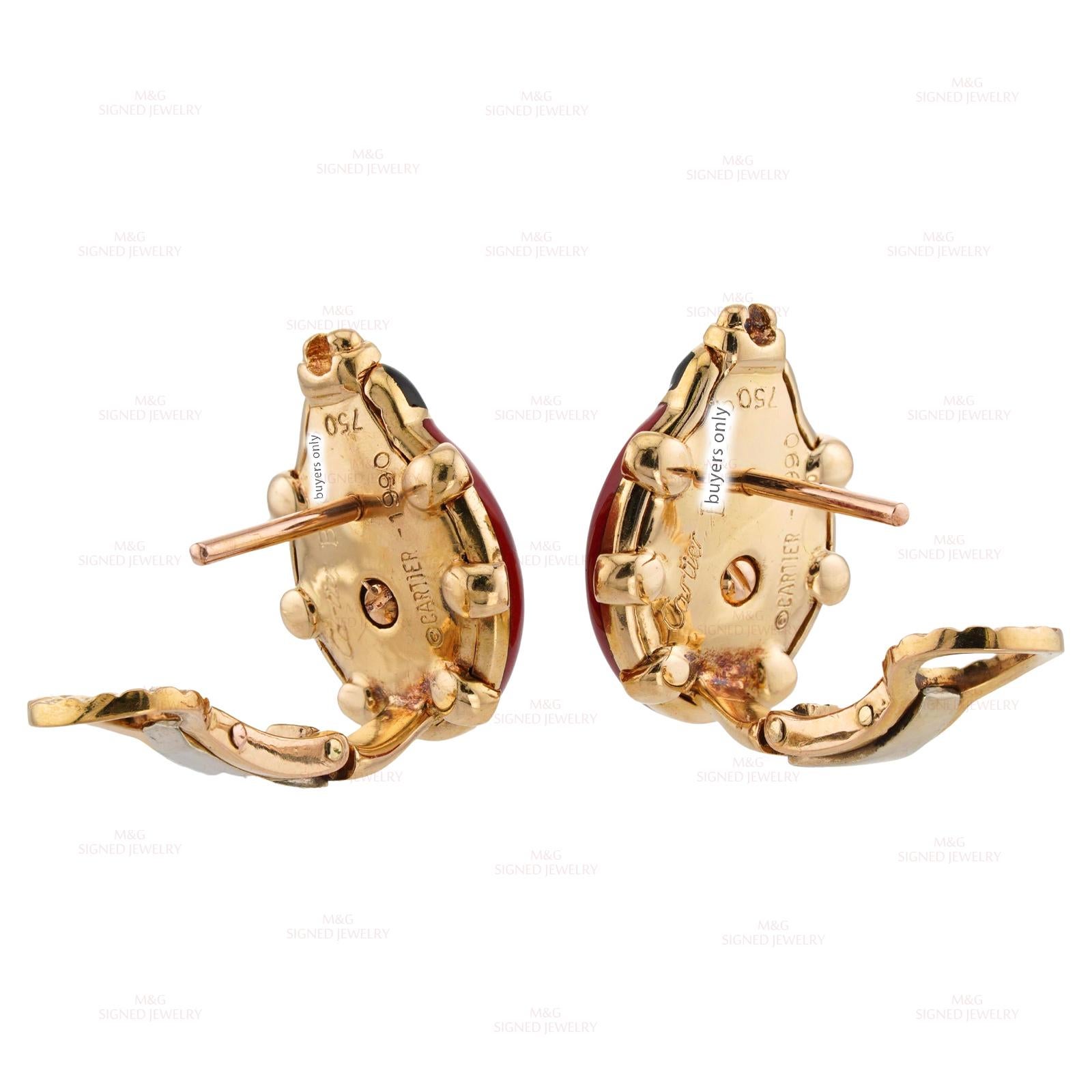CARTIER Ladybug Red Black Enamel 18k Yellow Gold Earrings 2