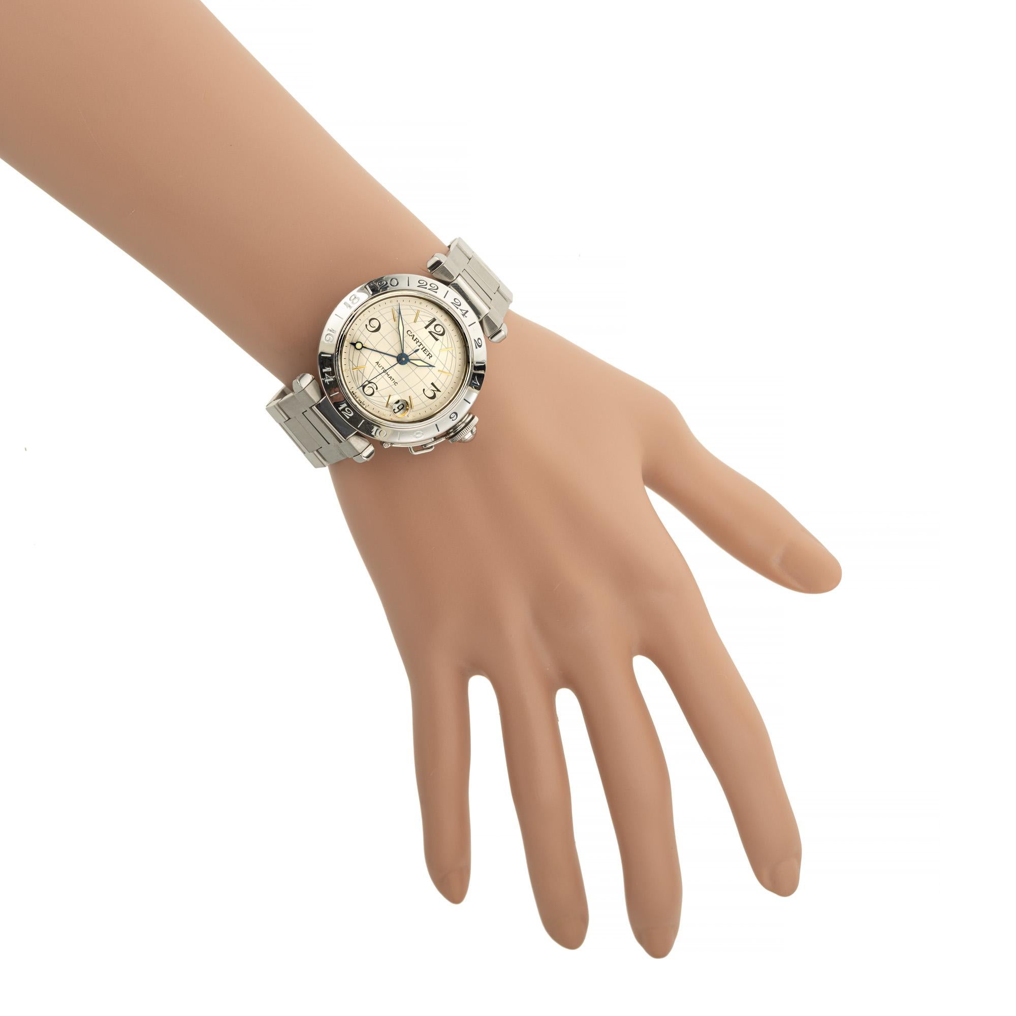 Montre-bracelet pour femme Pasha GMT automatique en acier inoxydable Cartier en vente 6