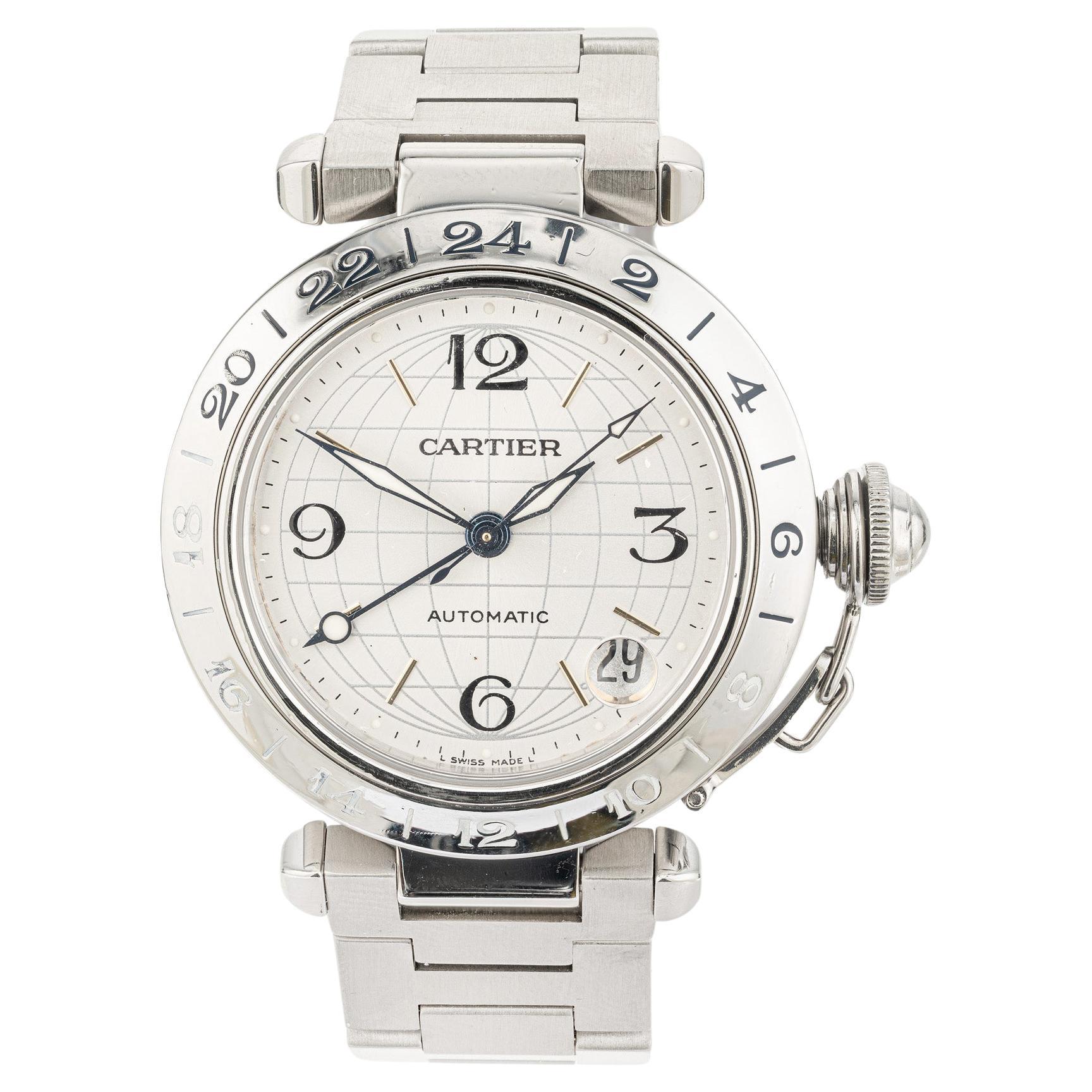 Cartier Lady's Pasha GMT Automatik-Armbanduhr aus Edelstahl im Angebot