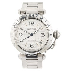 Reloj de pulsera automático de acero inoxidable Cartier Pasha GMT para señora