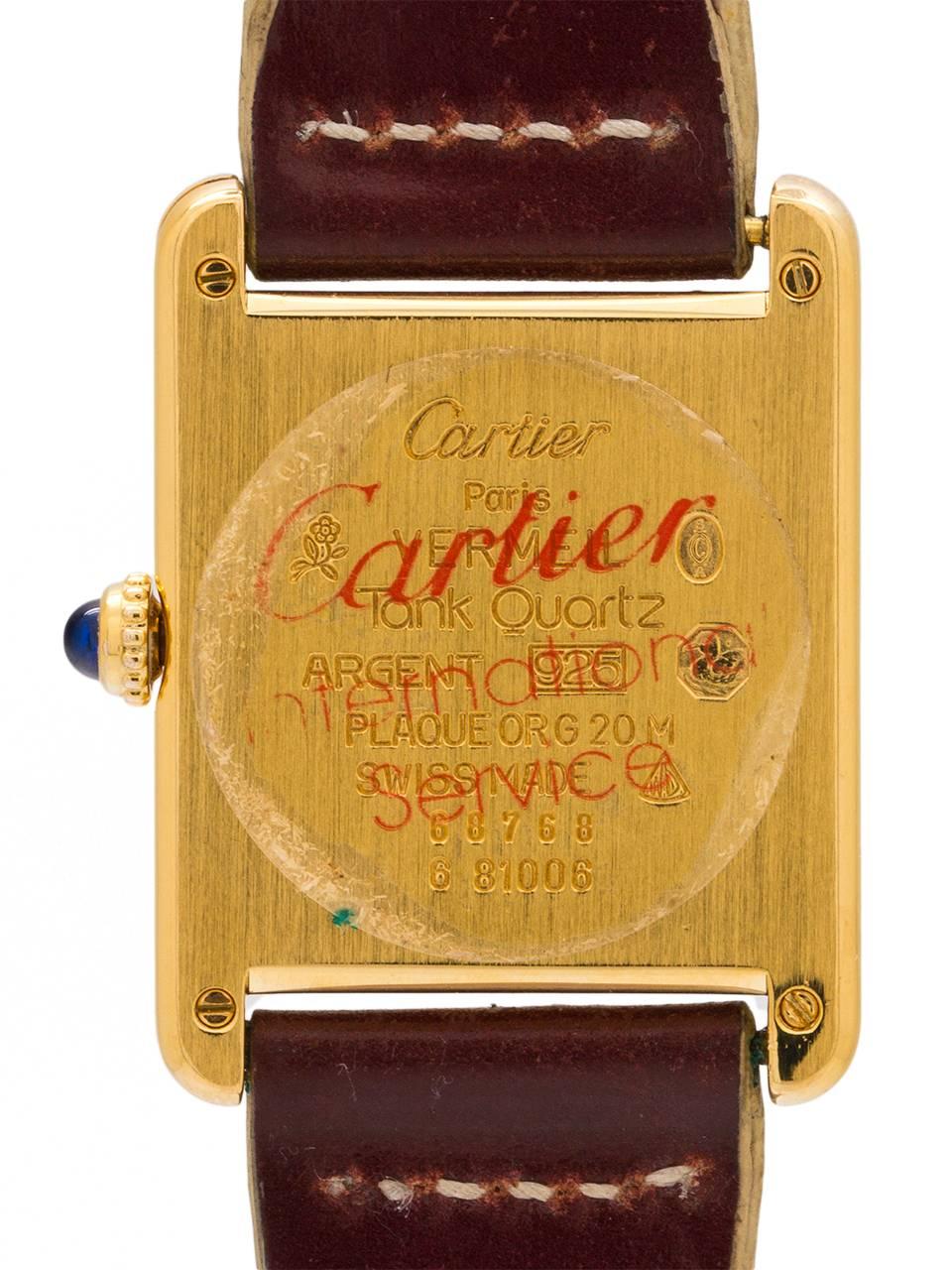 Women's Cartier Ladies vermeil Tank Louis Burgundy Dial quartz wristwatch, circa 1980s