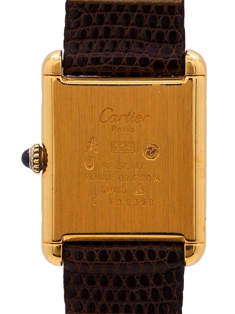 Men's Cartier Ladies Tank Louis Burgundy Dial Vermeil Watch, circa 1980s