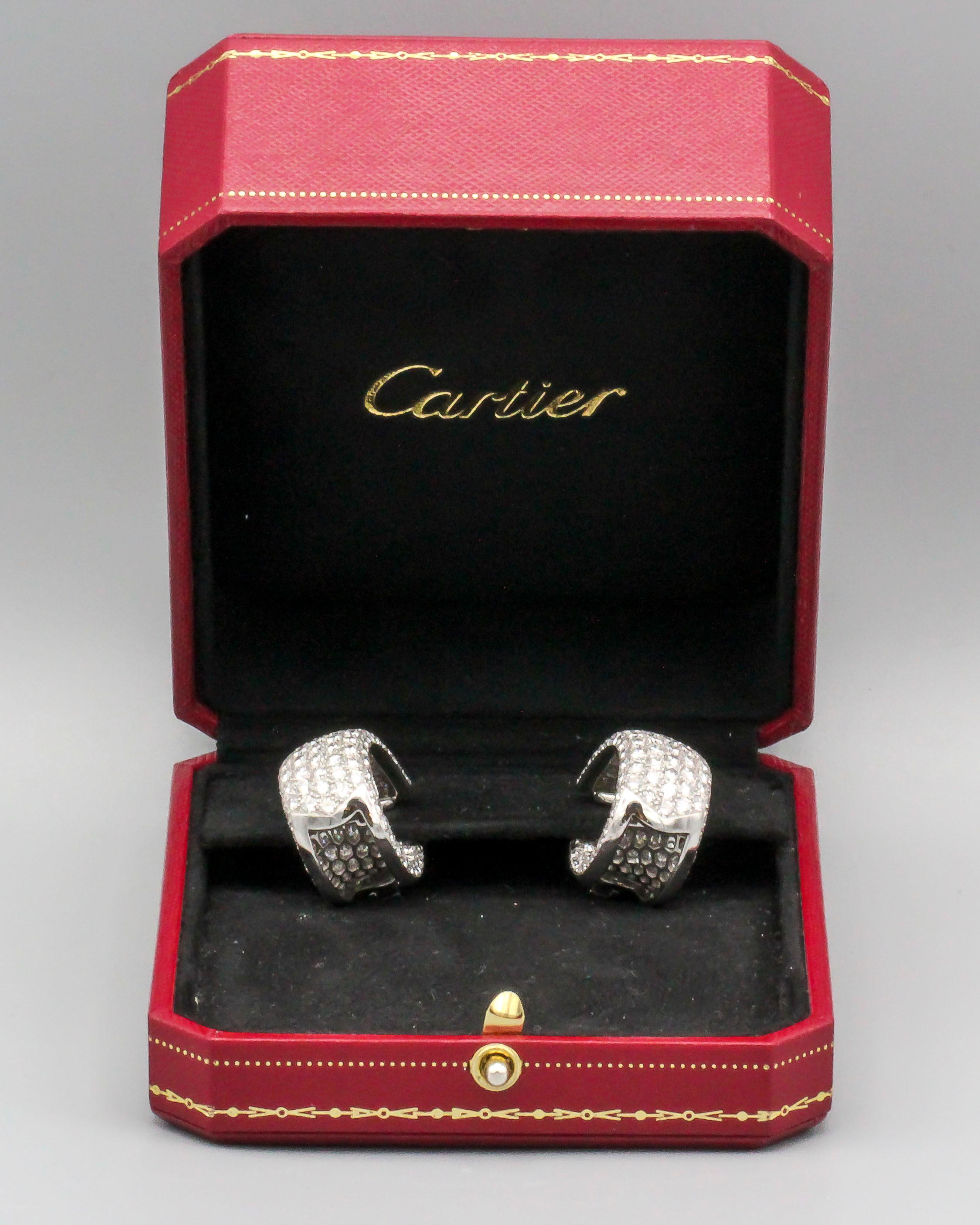 Women's or Men's Cartier Lakarda Diamond 18 Karat White Gold Inside-Out Hoop Earrings