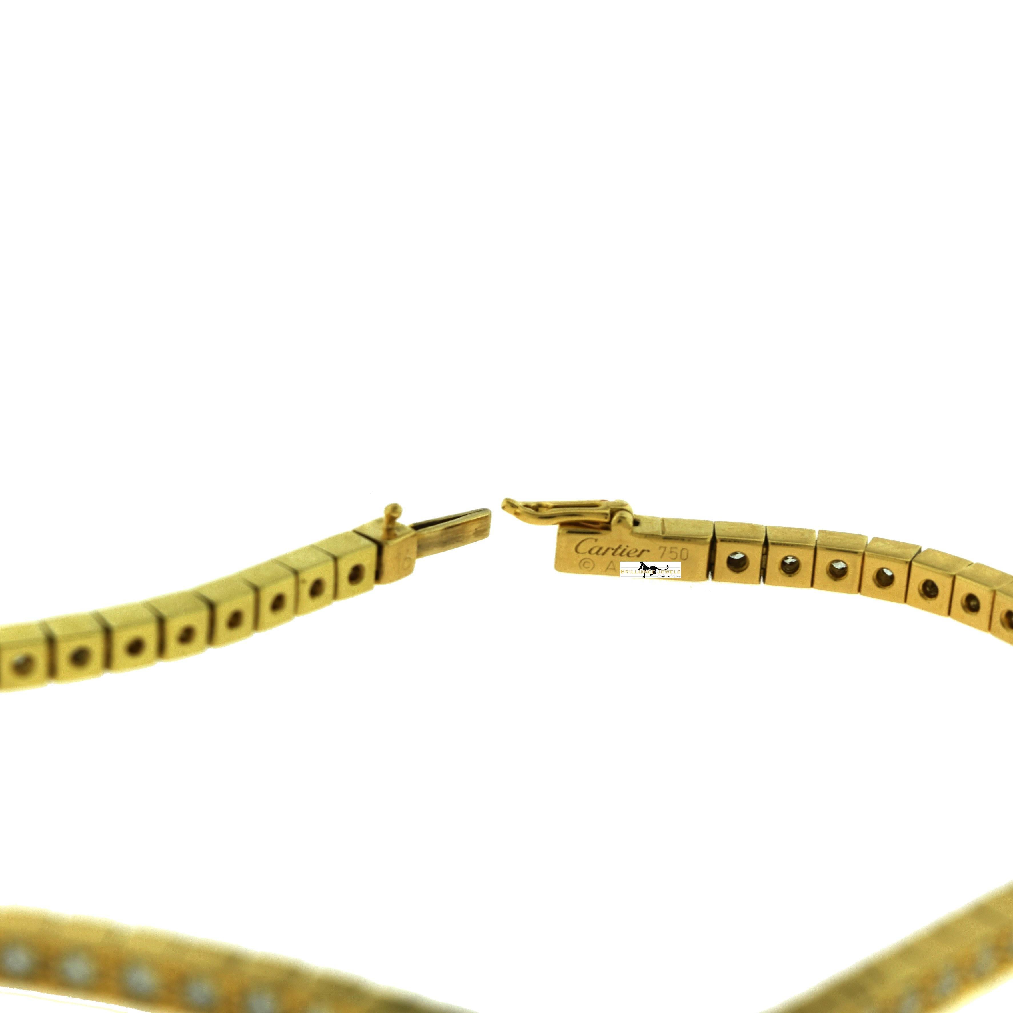 Cartier Laniere Diamond Tennis Line Yellow Gold Bracelet In Good Condition In Miami, FL