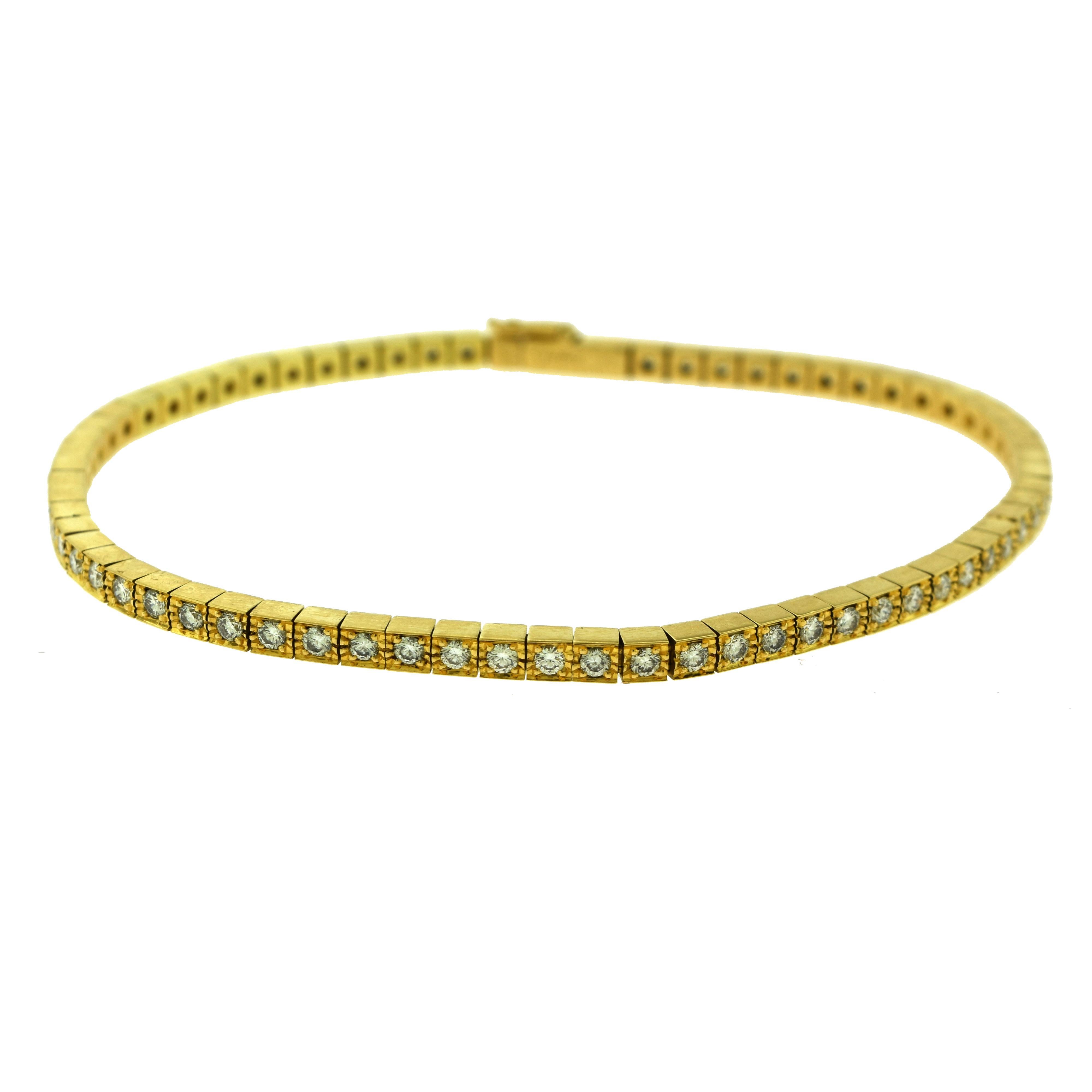 Women's or Men's Cartier Laniere Diamond Tennis Line Yellow Gold Bracelet