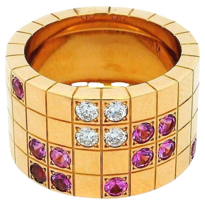 Bague Cartier Laniere Diamants Saphirs roses Taille 52 en vente