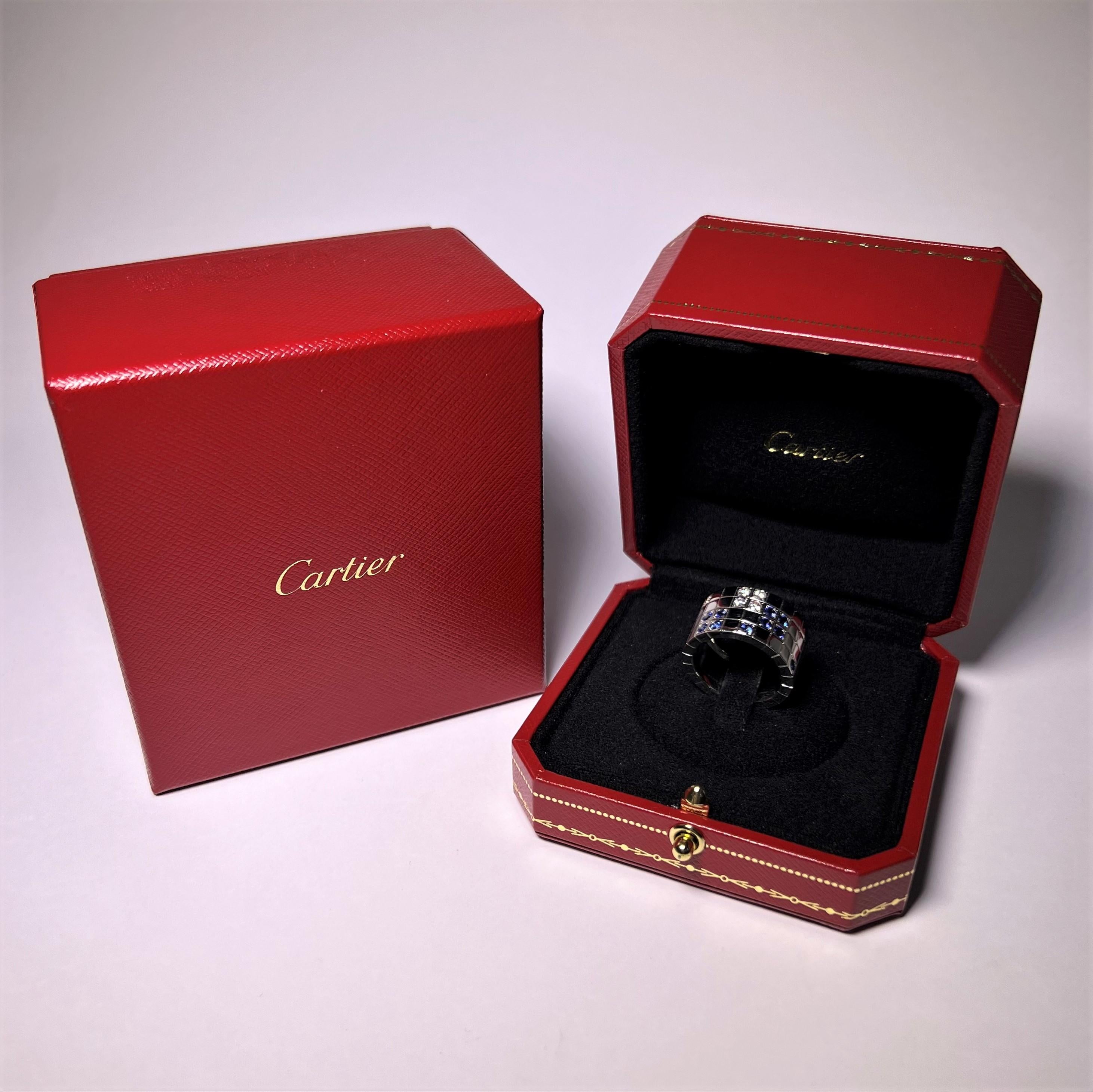 Cartier Lanière Ring mit Saphiren und Diamanten aus 18 Karat Weißgold im Angebot 8