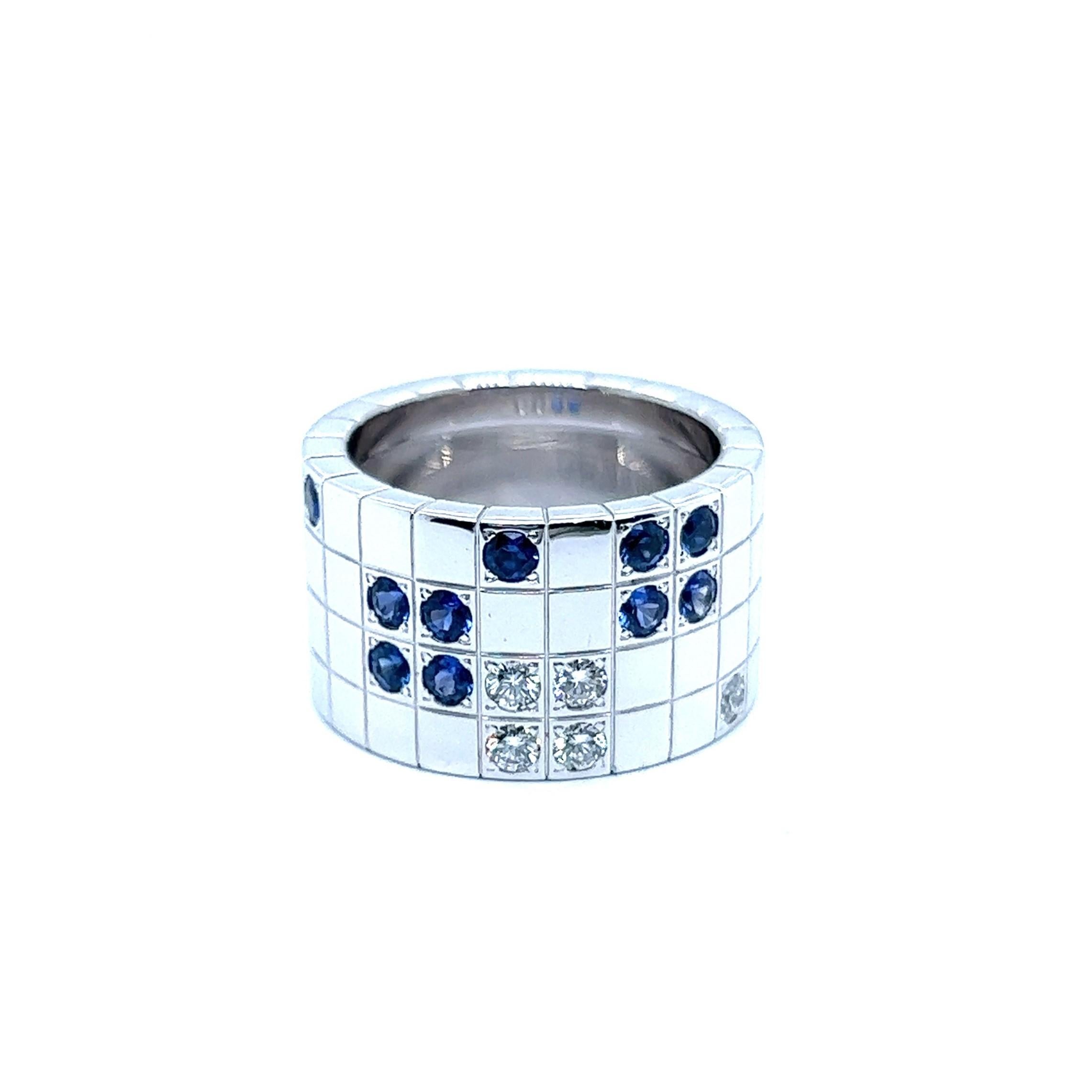 Artist Cartier Lanière Ring with Sapphires and Diamonds in 18 Karat White Gold For Sale