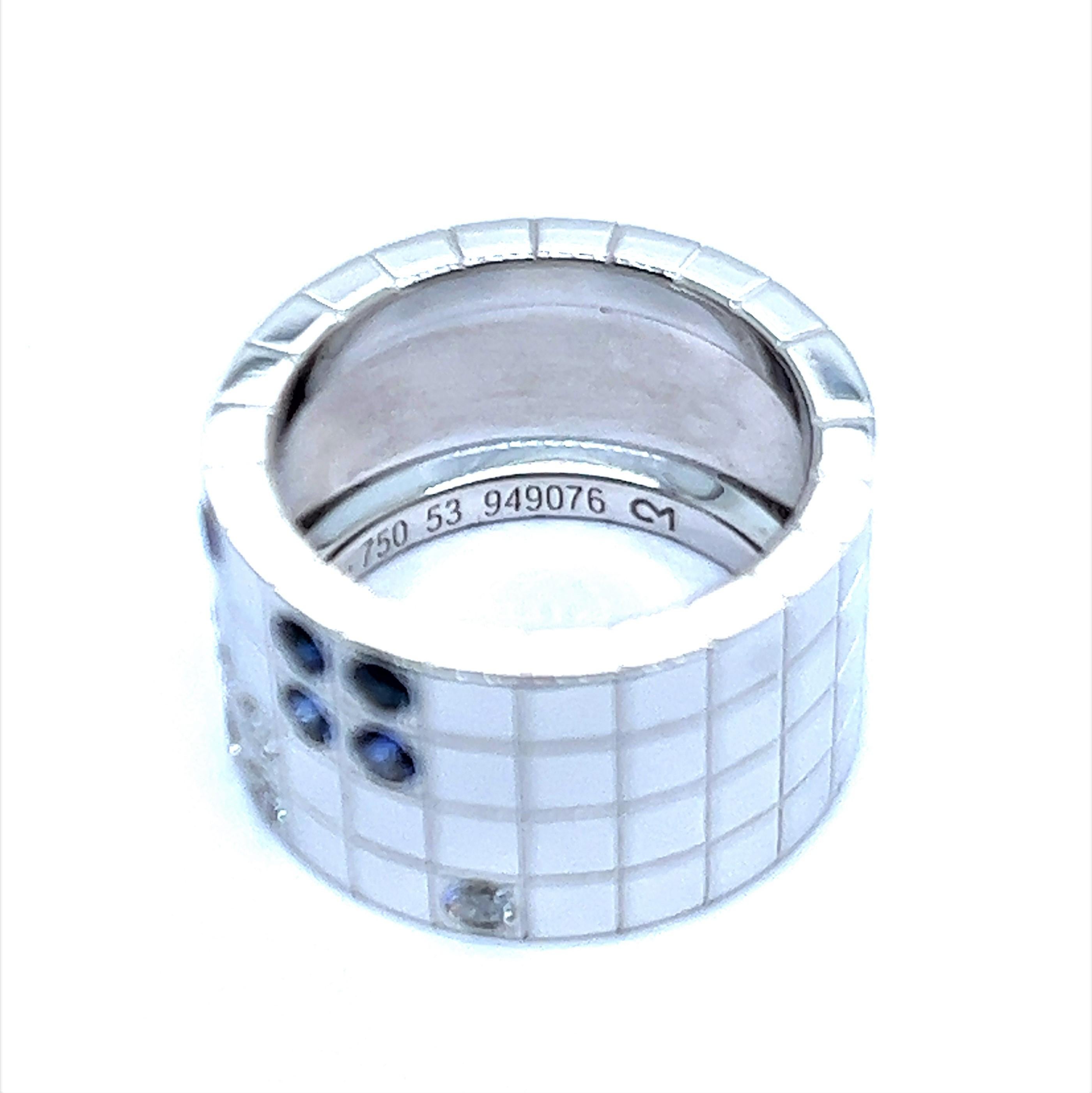 Brilliant Cut Cartier Lanière Ring with Sapphires and Diamonds in 18 Karat White Gold For Sale
