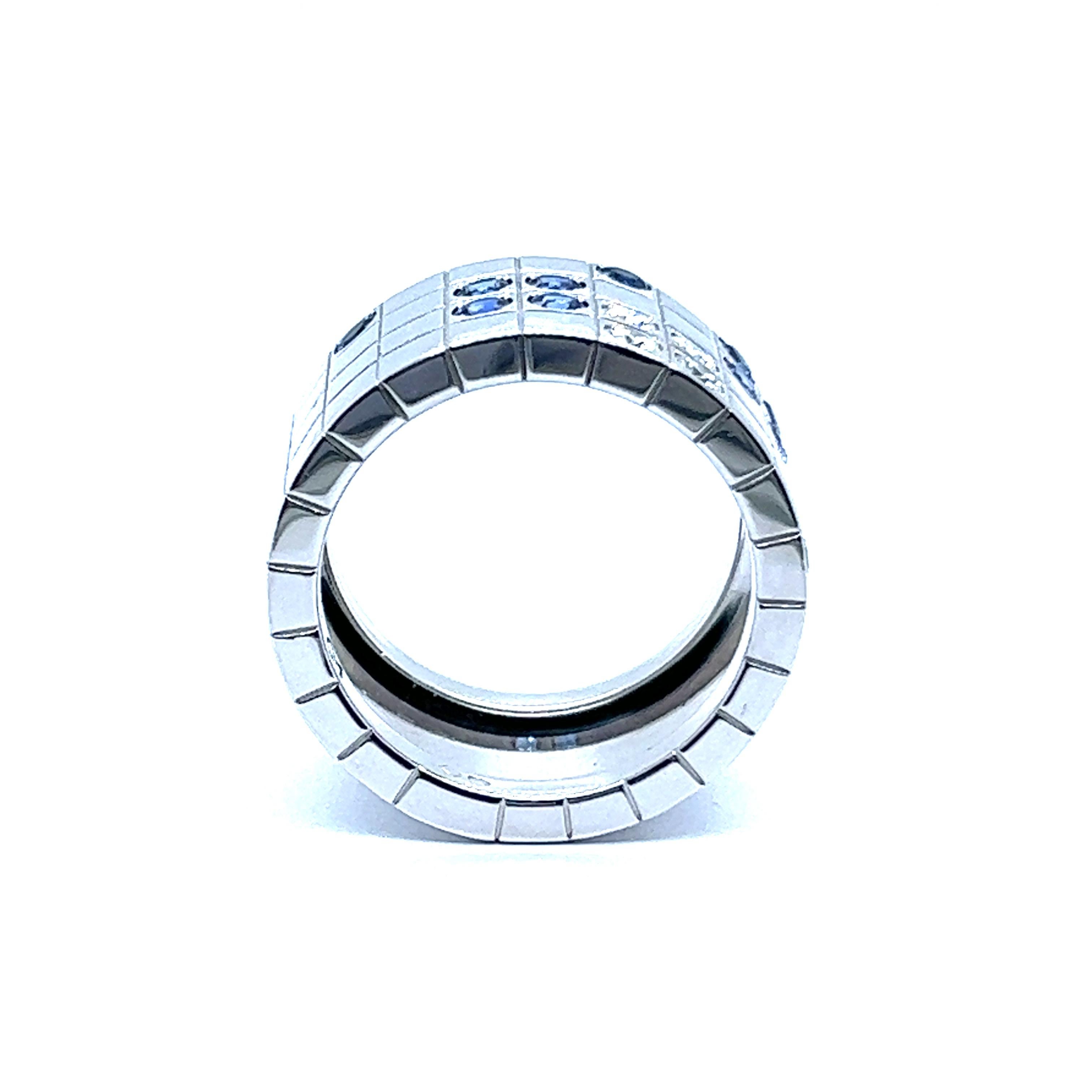 Women's or Men's Cartier Lanière Ring with Sapphires and Diamonds in 18 Karat White Gold For Sale