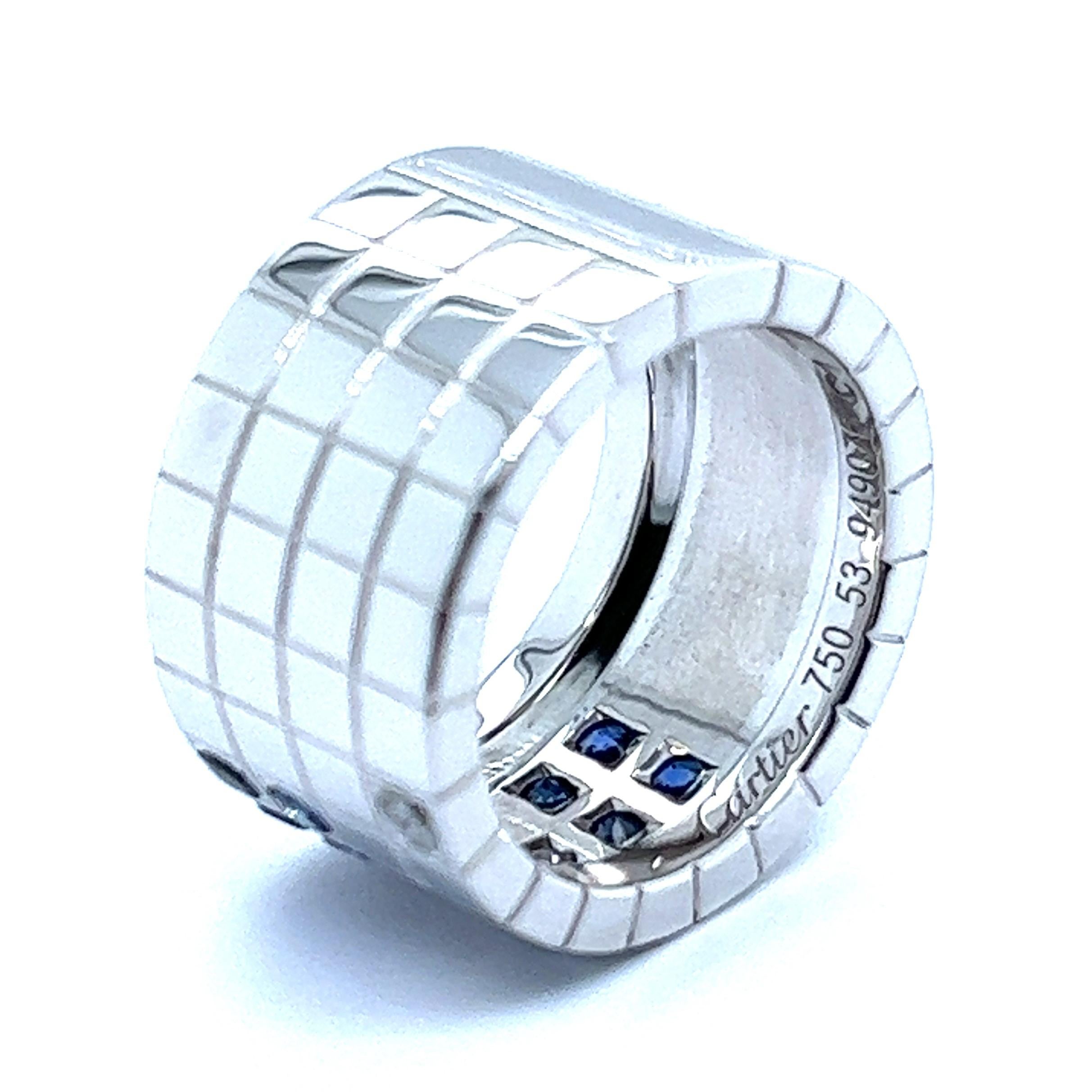 Cartier Lanière Ring with Sapphires and Diamonds in 18 Karat White Gold For Sale 1