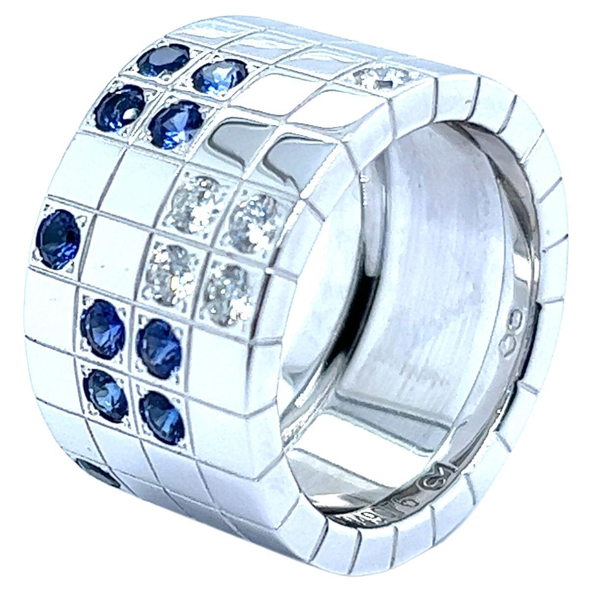 Cartier Lanière Ring with Sapphires and Diamonds in 18 Karat White Gold For Sale