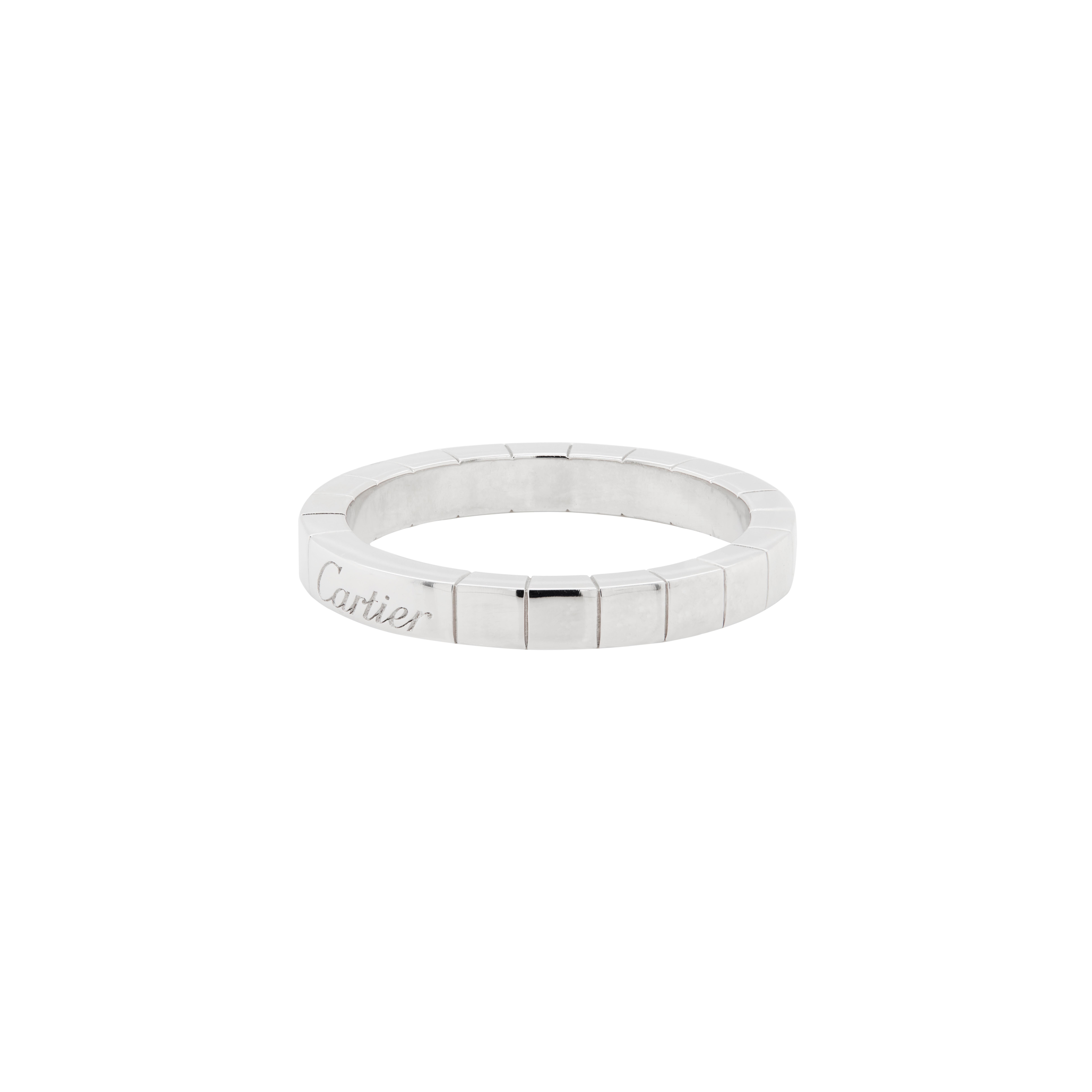 Discover Cartier’s exquisite craftsmanship with this stunning wedding band from the now-discontinued Lanières collection, beautifully crafted in cool 18 carat white gold and finished with a sleek, polished shine.

A perfect blend of modern edge and