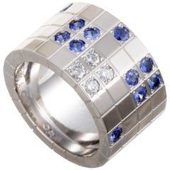 Cartier Lanieres 18 Karat White Gold Diamond and Sapphire Wide Band Ring