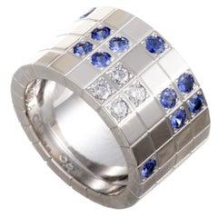 Cartier Lanieres 18 Karat White Gold Diamond and Sapphire Wide Band Ring