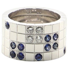 Cartier Lanieres 18 Karat White Gold with Sapphires and Diamond Wide Ring