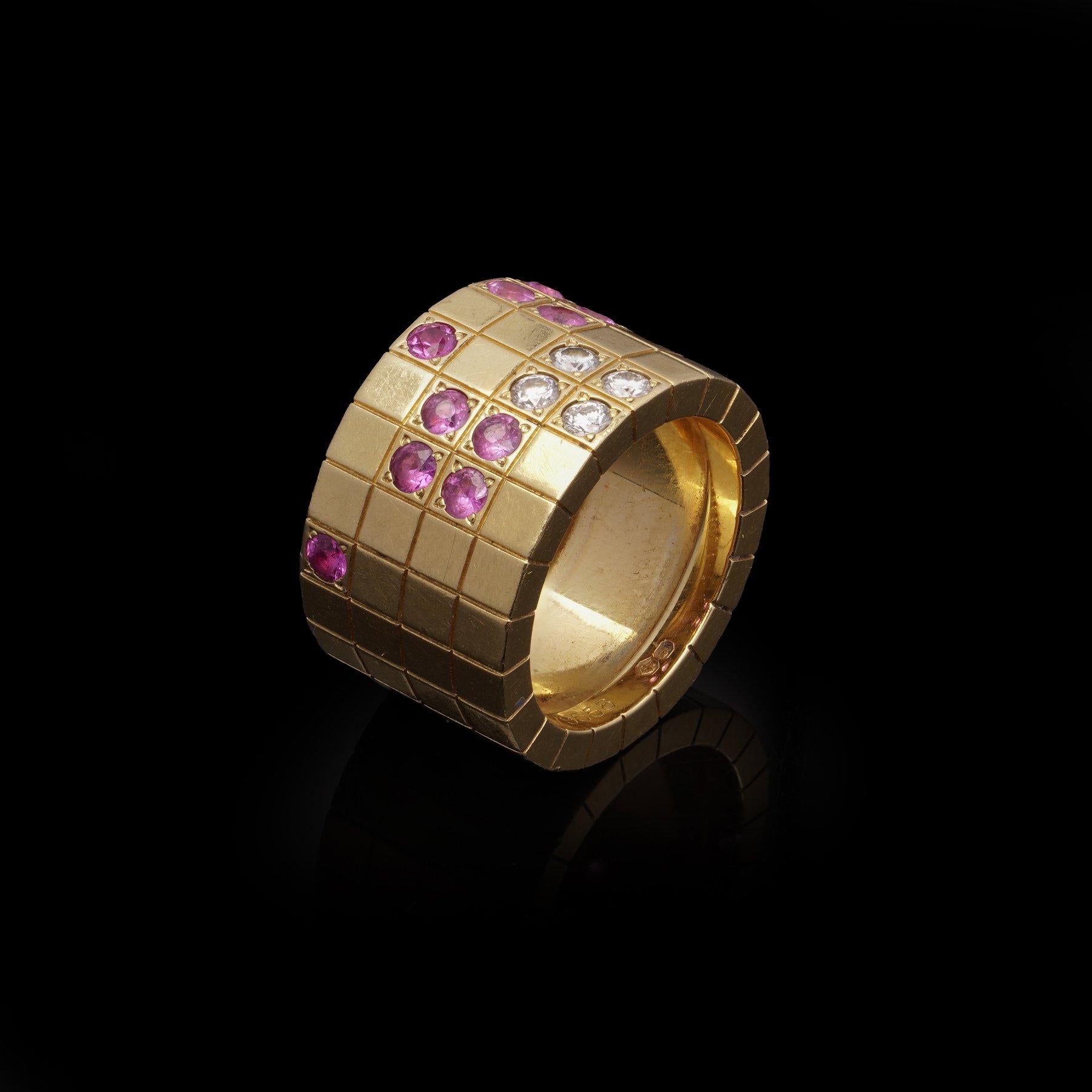 Cartier Lanieres 18K Yellow Gold Diamond and Pink Sapphire Ring For Sale 1