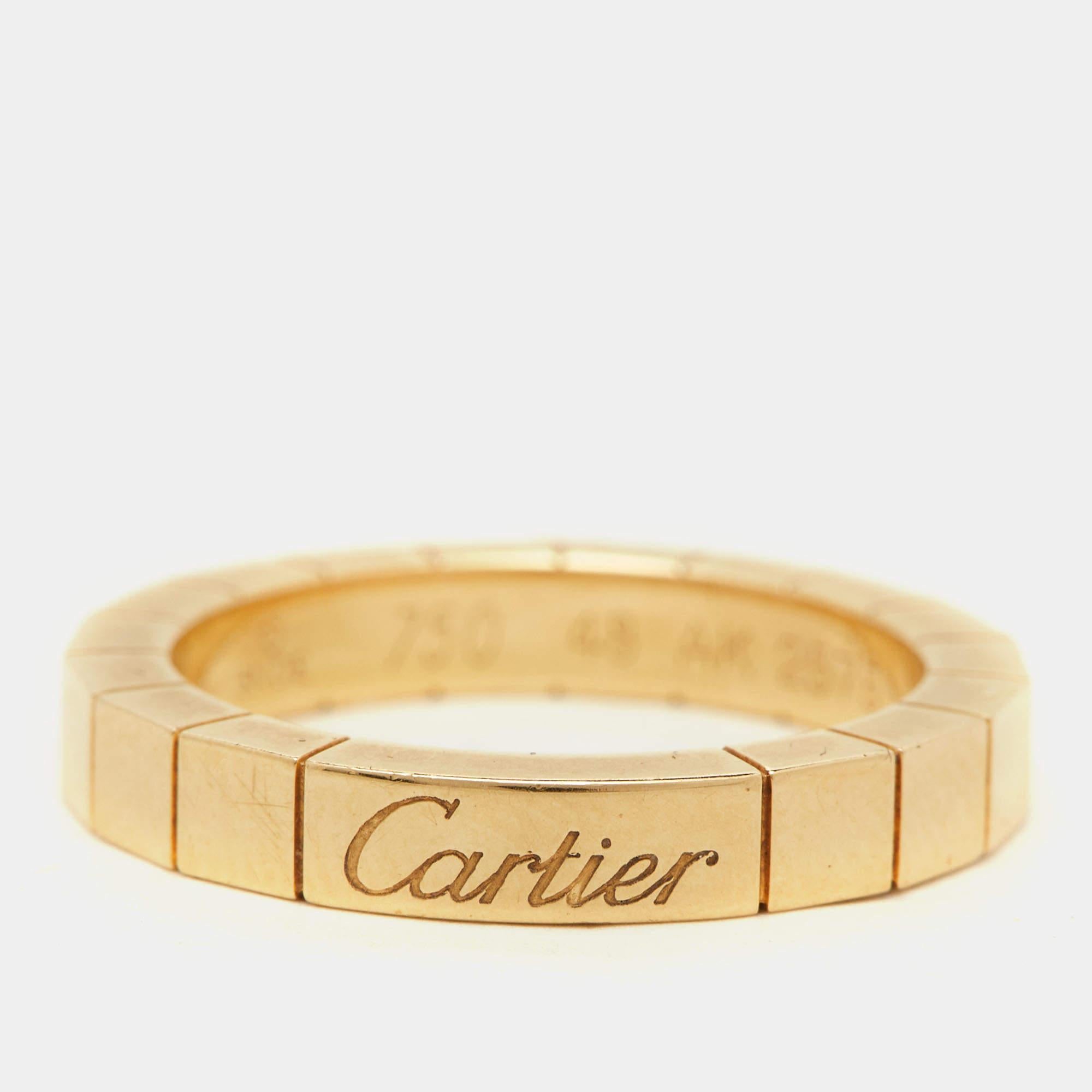 Women's Cartier Lanieres 18K Yellow Gold Ring Size 48 For Sale