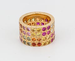 Cartier Lanieres 4-Row Diamond Colored Sapphire 18K Yellow Gold Ring Size 5.25