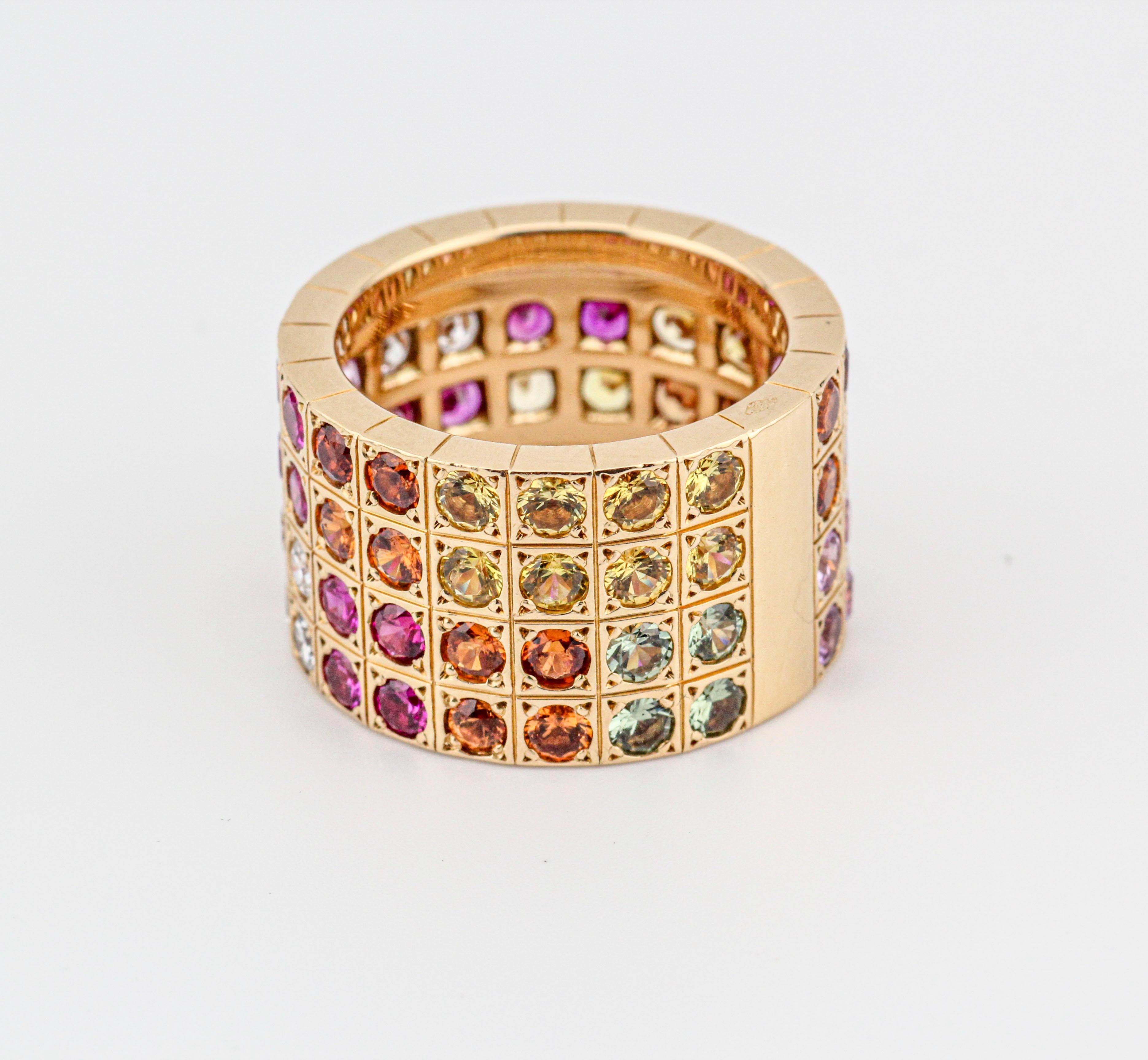 Cartier Lanieres 4-reihiger Diamantring mit farbigem Saphir 18K Gelbgold Größe 5,25 im Zustand „Hervorragend“ in Simpsonville, SC