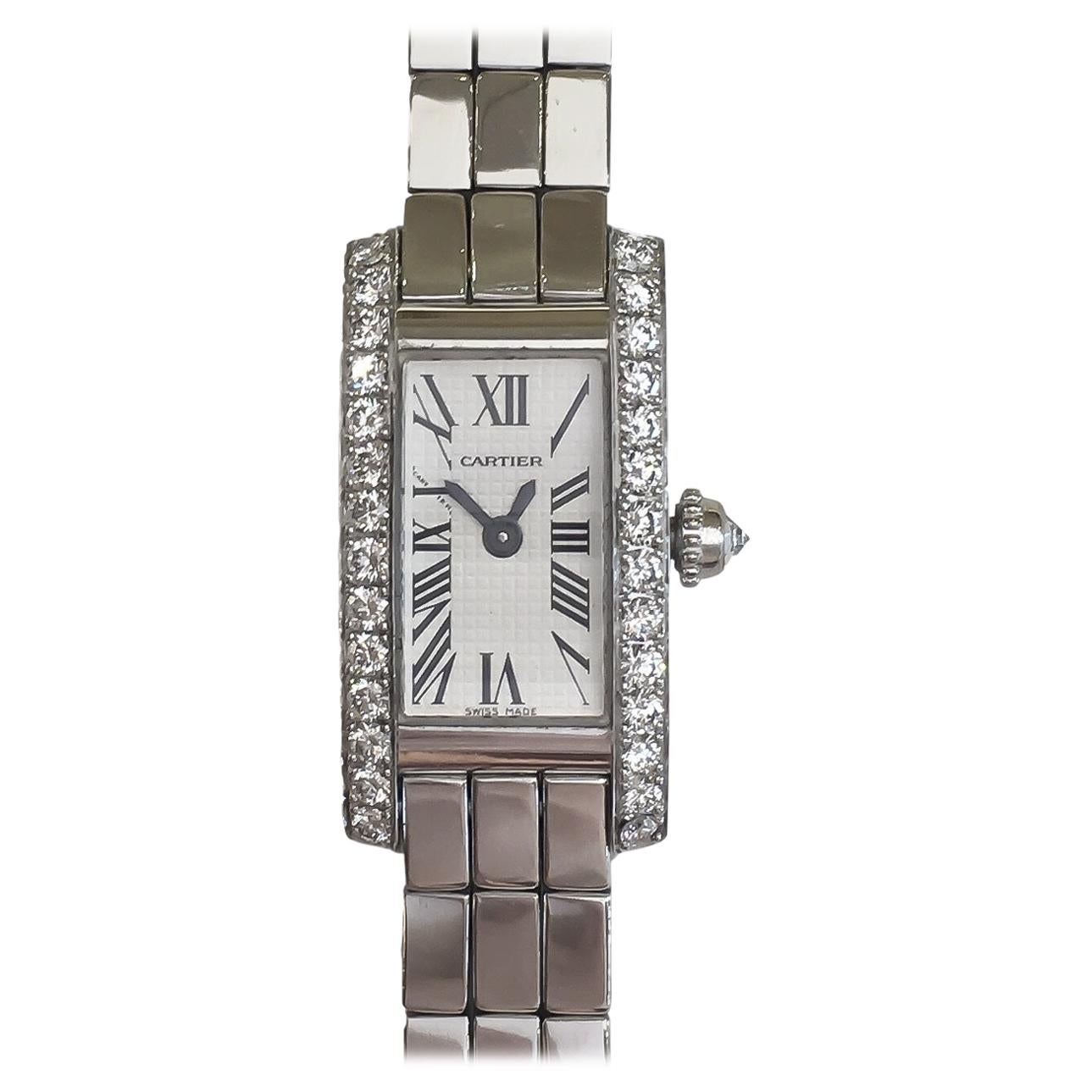 Cartier Lanieres Allongee 18 Karat Gold Diamond Case Quartz Watch W15364W3 For Sale