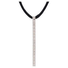 Cartier Lanieres Bar Pendant Necklace 18k White Gold with Diamonds and Cord