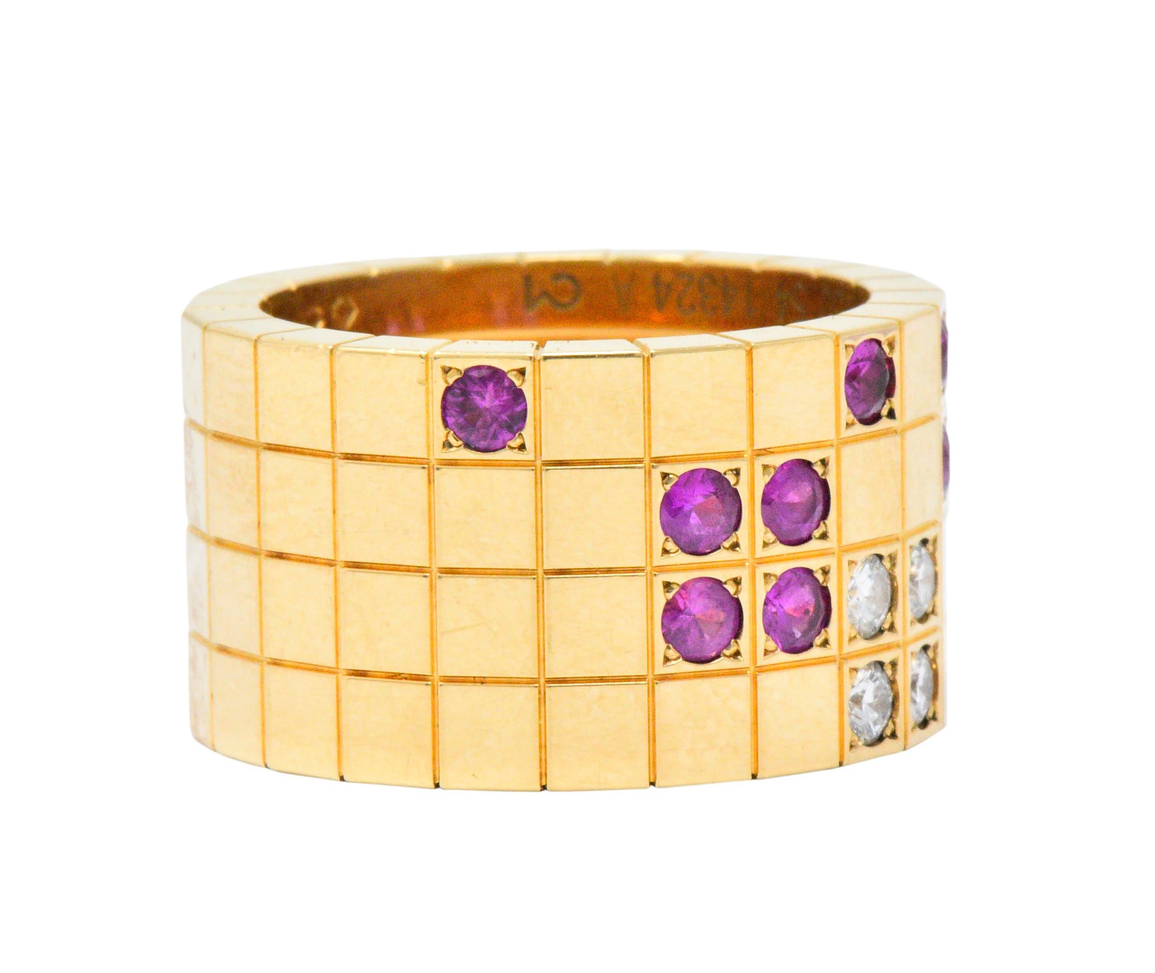 Contemporary Cartier Lanieres Diamond Sapphire 18 Karat Yellow Gold Wide Band Ring