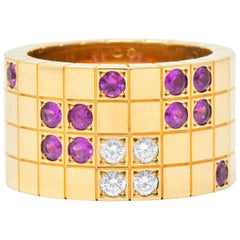 Cartier Lanieres Diamond Sapphire 18 Karat Yellow Gold Wide Band Ring