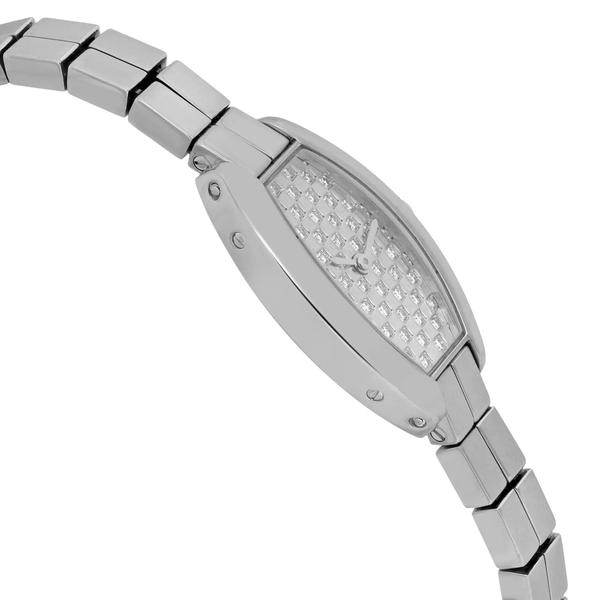 De las mujeres Reloj Cartier Lanieres Mini Tonneau de cuarzo con diamantes y oro blanco de 18 quilates WJ2002W3 en venta