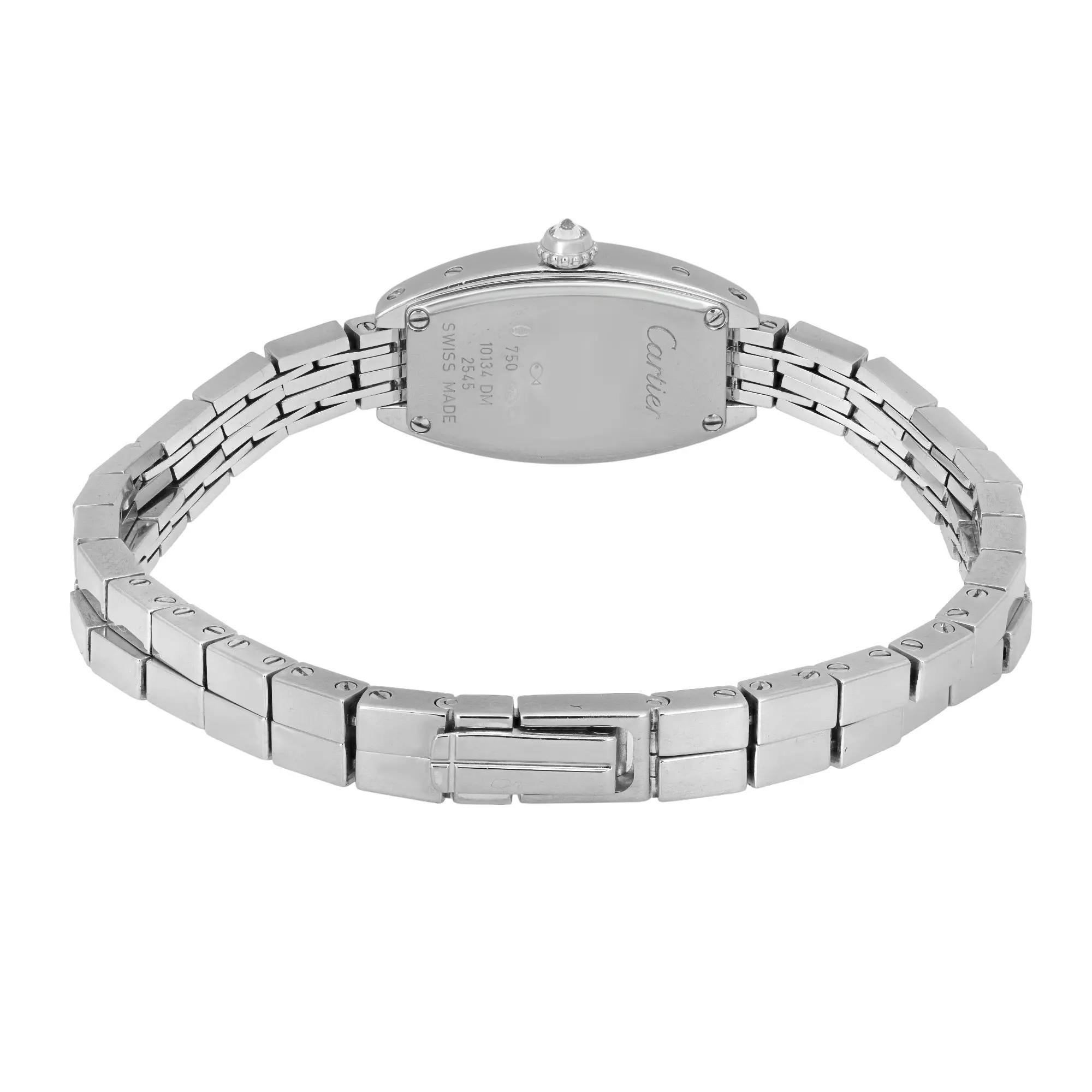 Reloj Cartier Lanieres Mini Tonneau de cuarzo con diamantes y oro blanco de 18 quilates WJ2002W3 en venta 1
