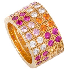Cartier Lanieres Multi-Color Sapphire and Diamond Gold Wide Band Ring