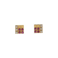 Cartier Lanieres Piet Stud Earrings 18K Yellow Gold with Diamond and Pink