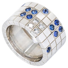 Cartier Lanieres Sapphire Diamond Band Ring in 18 Karat White Gold